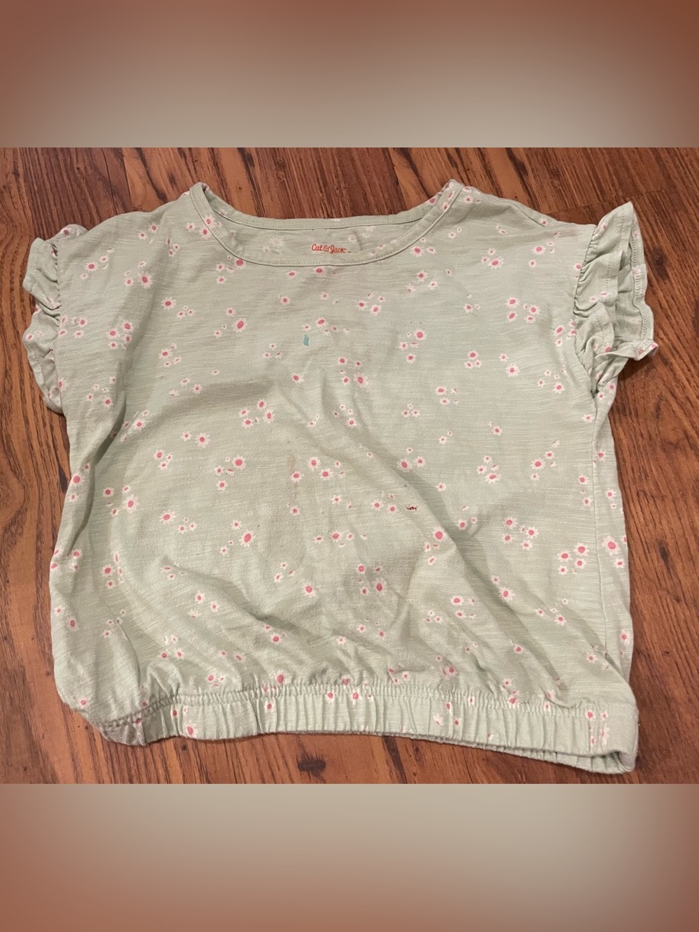 Cat & Jack Girls Mint Green Floral Light Pink Print Ruffle Sleeve T-Shirt